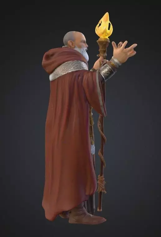 Bearded Cleric with Glowing Staff 28mm RPG Miniature STL 3D print model_0