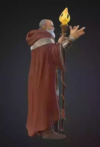 Bearded Cleric with Glowing Staff 28mm RPG Miniature STL