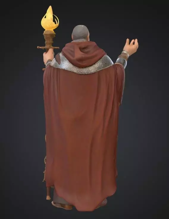 Bearded Cleric with Glowing Staff 28mm RPG Miniature STL 3D print model_1