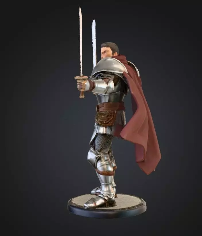 Dual Wield Warrior Miniature STL - 28mm Fantasy Hero 3D print model_1