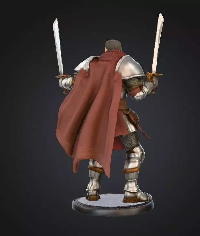 Dual Wield Warrior Miniature STL - 28mm Fantasy Hero 3D print model_2