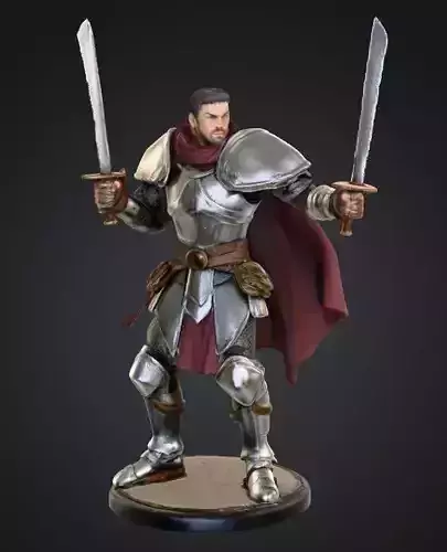 Dual Wield Warrior Miniature STL - 28mm Fantasy Hero