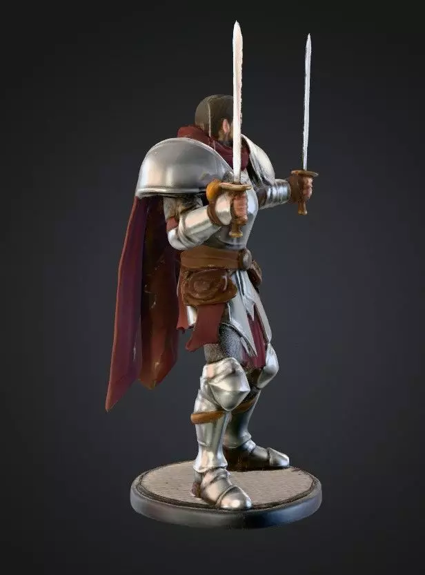 Dual Wield Warrior Miniature STL - 28mm Fantasy Hero 3D print model_3