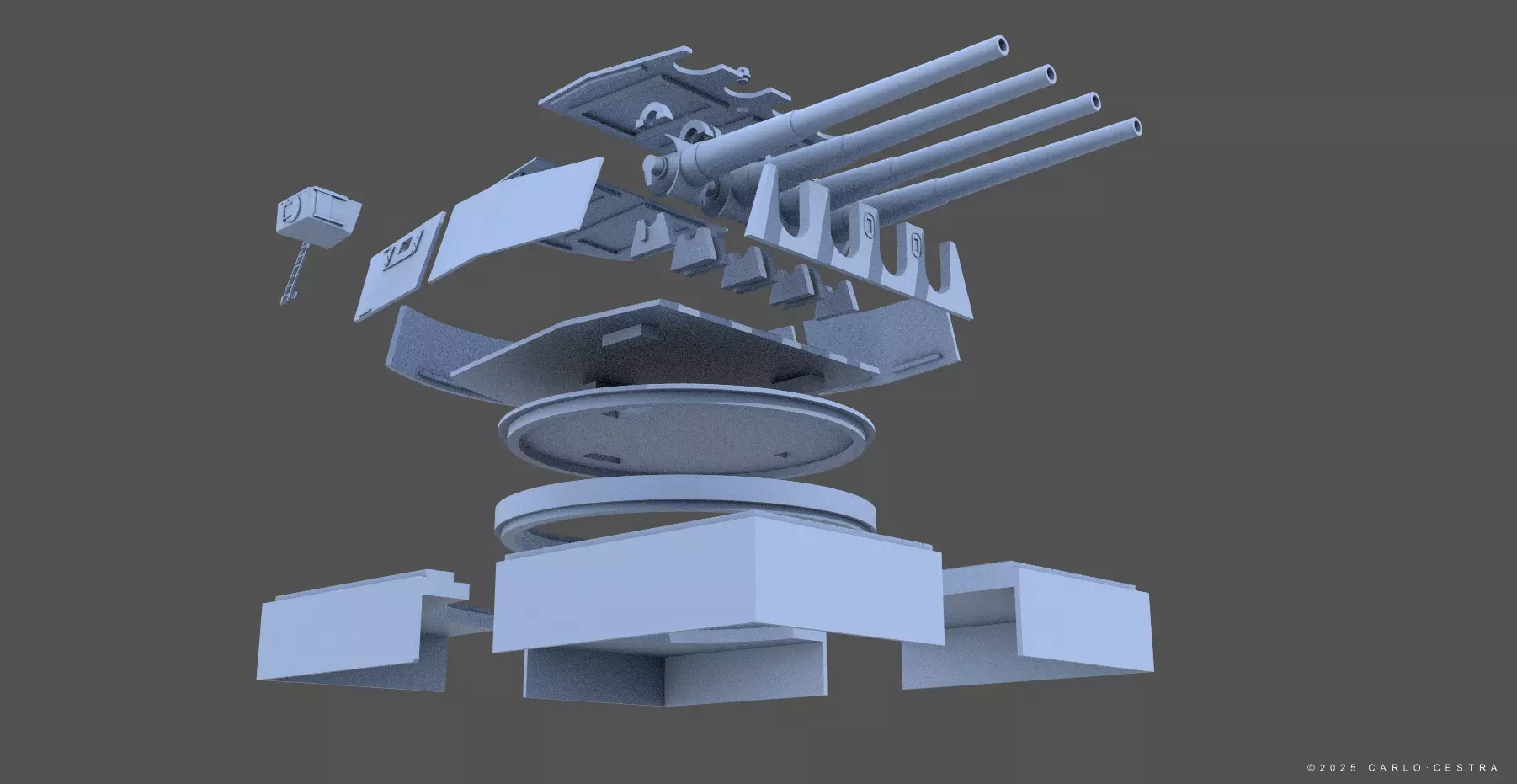 360mm Mark III quadruple turret - Personal license - 1-72 scale 3D print model_19