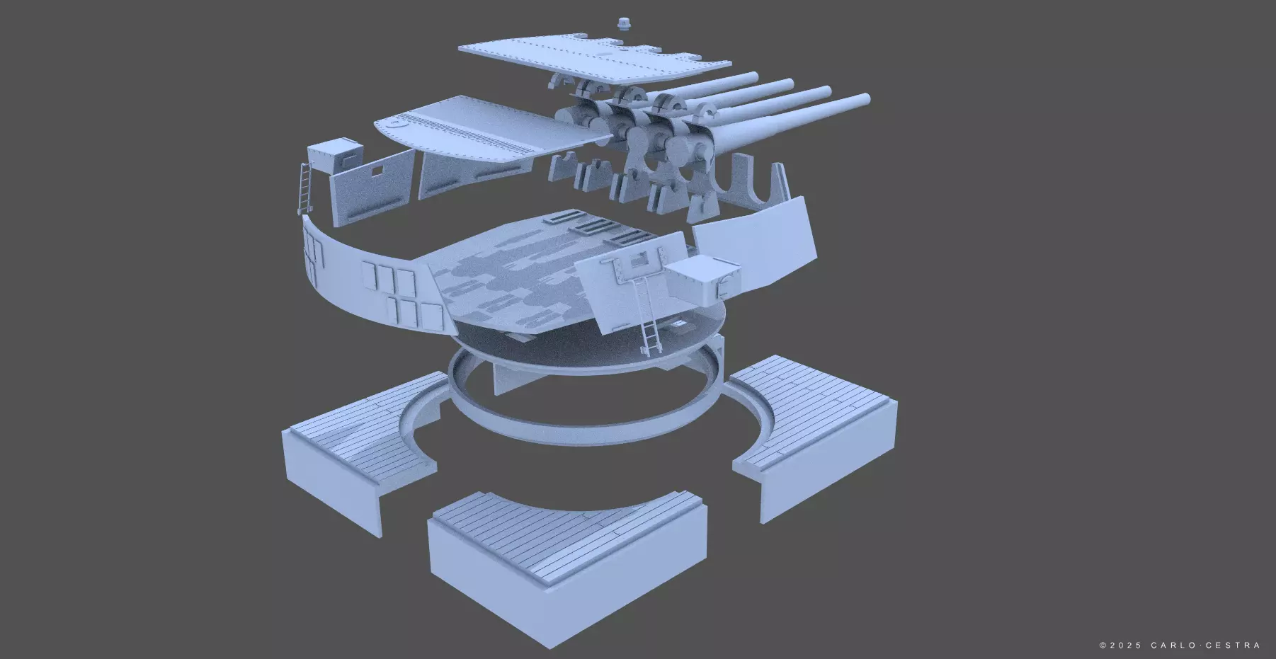 360mm Mark III quadruple turret - Personal license - 1-72 scale 3D print model_18