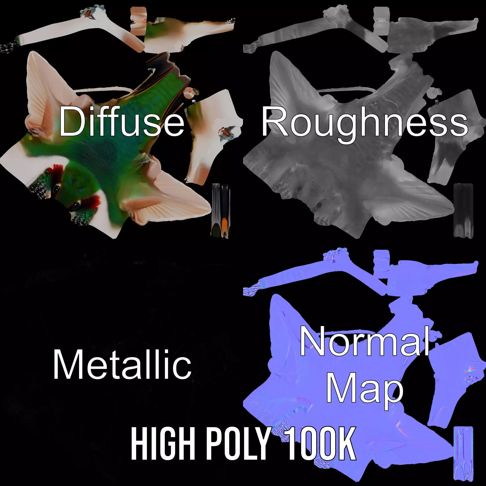 Emerald Hummingbird model pack Low-poly 3D model_3