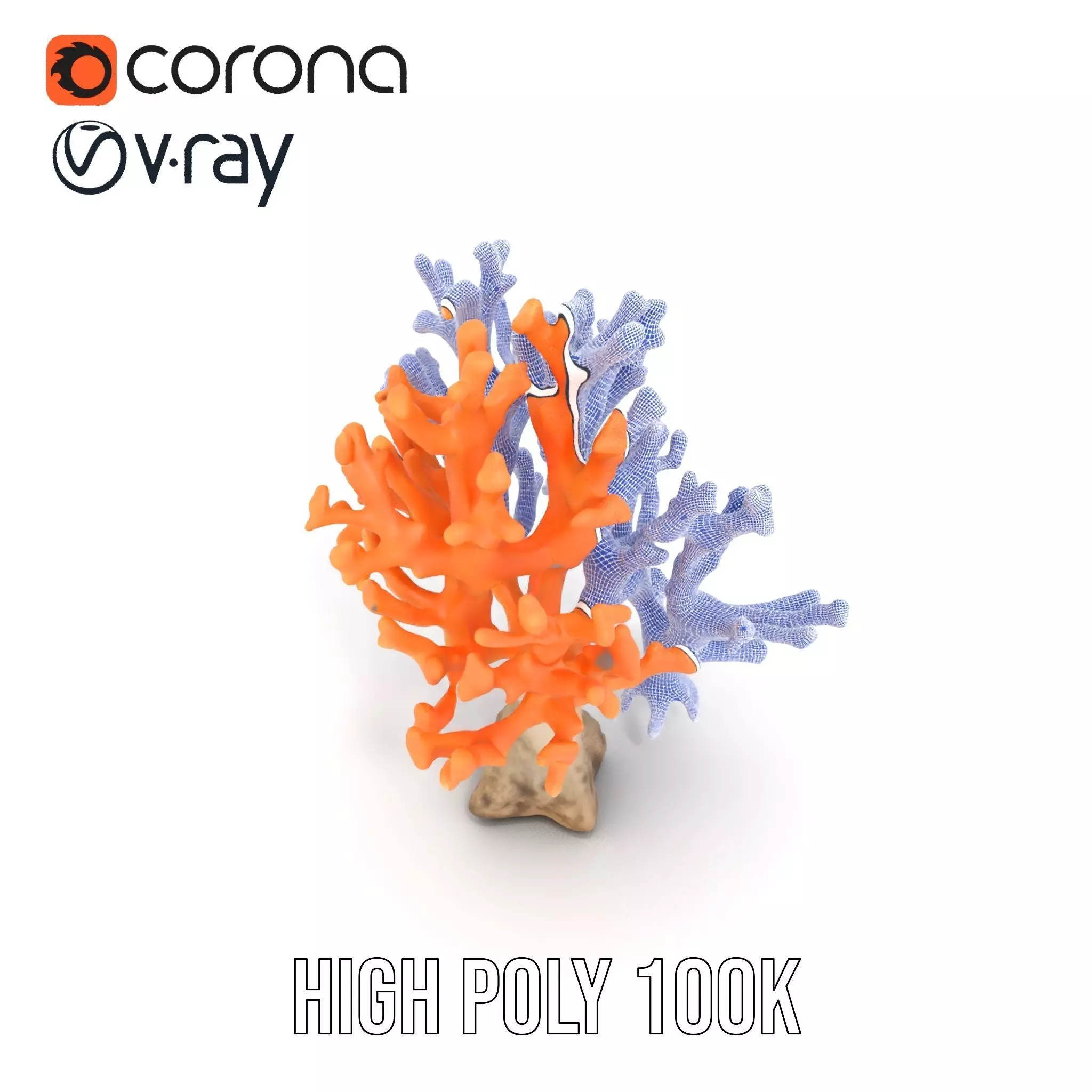 Orange Coral Sculpture model pack Low-poly 3D model_32