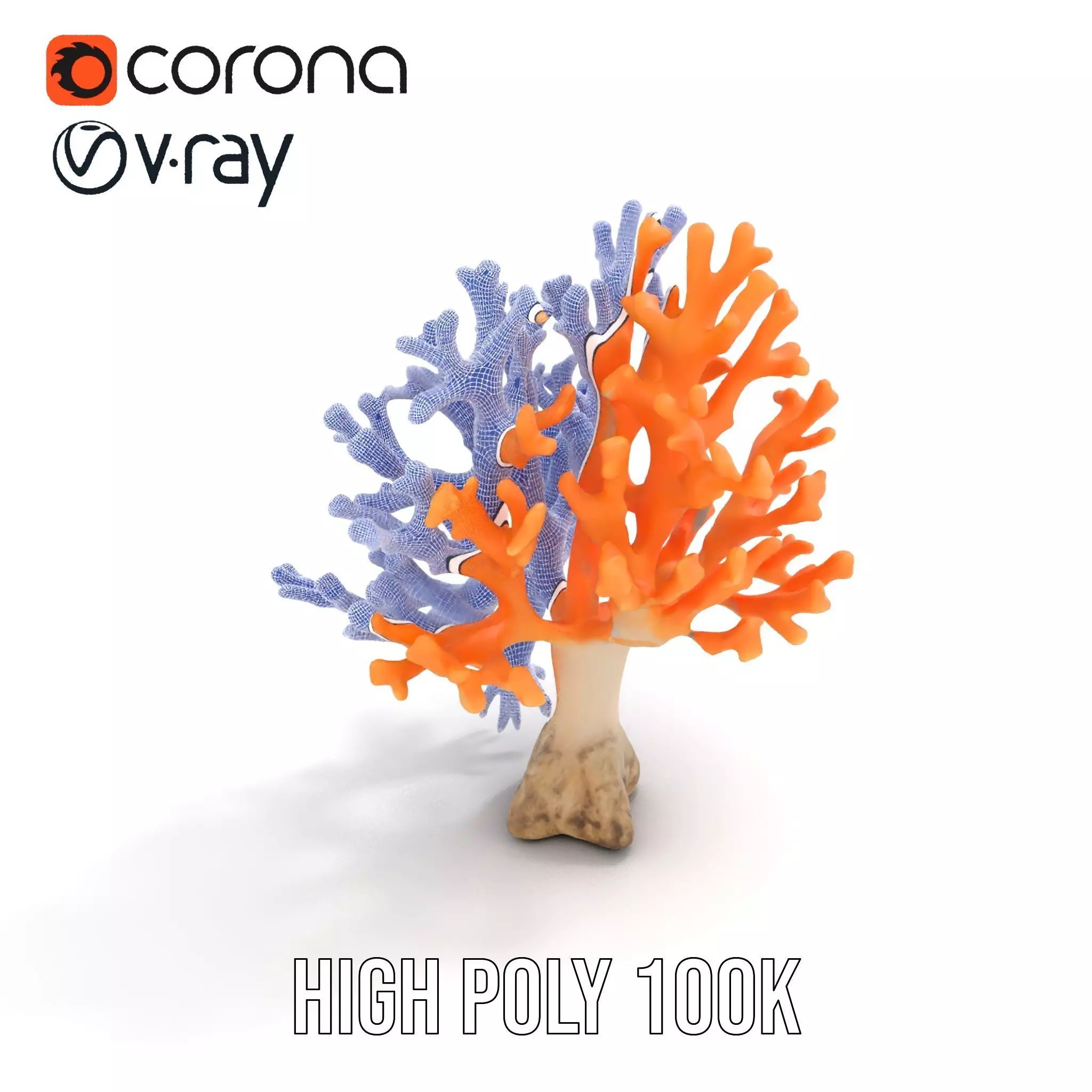 Orange Coral Sculpture model pack Low-poly 3D model_23