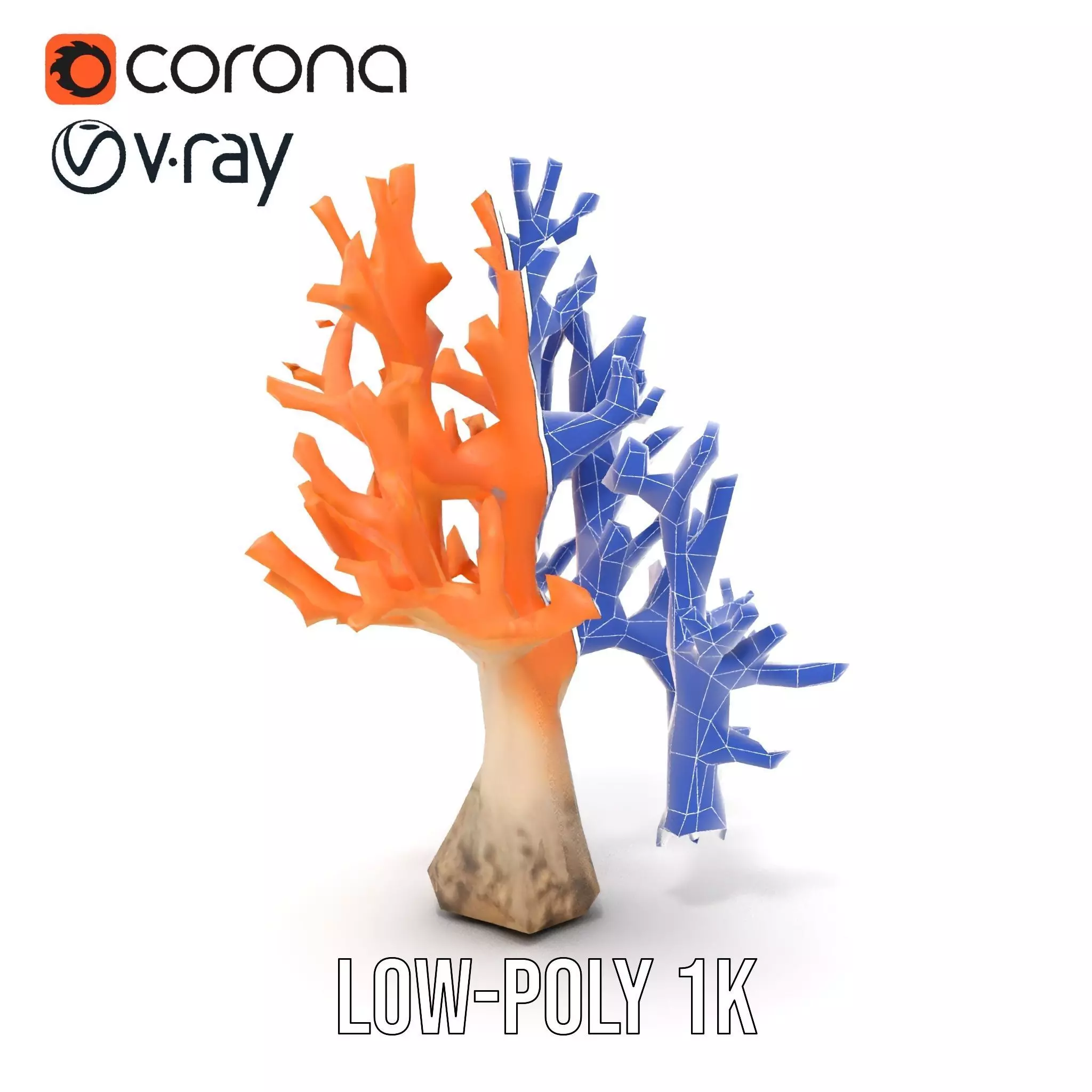 Orange Coral Sculpture model pack Low-poly 3D model_30
