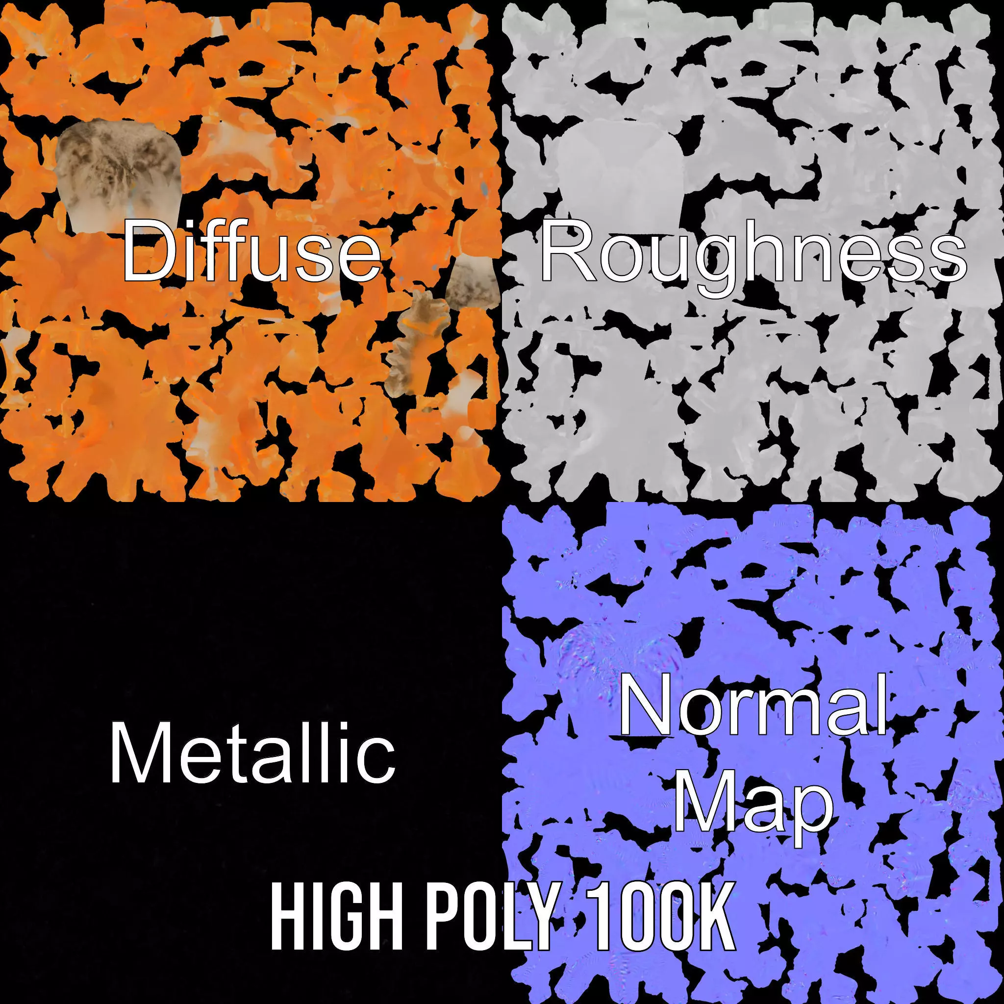 Orange Coral Sculpture model pack Low-poly 3D model_3