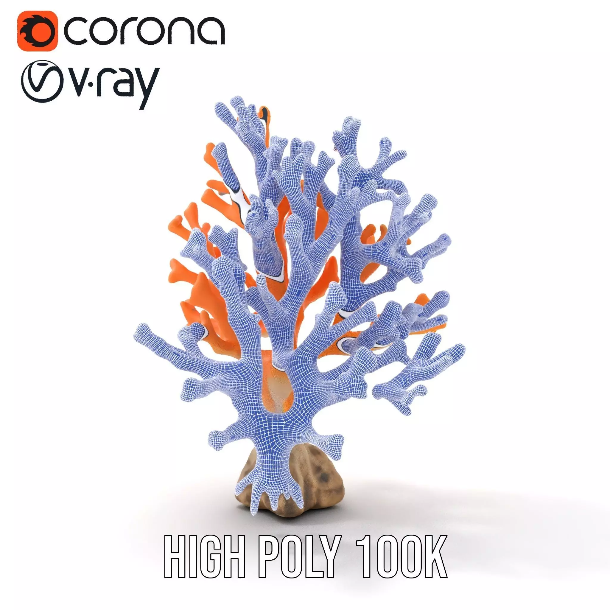 Orange Coral Sculpture model pack Low-poly 3D model_34