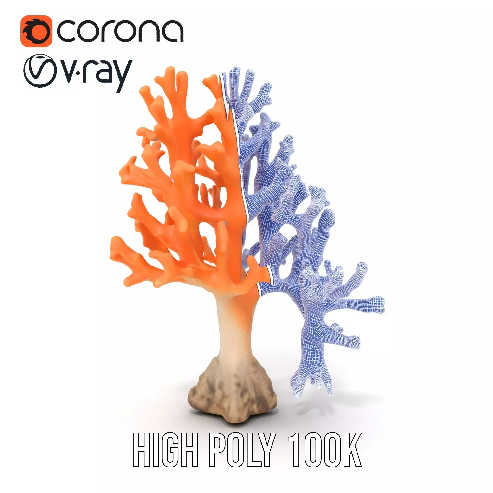 Orange Coral Sculpture model pack Low-poly 3D model_33