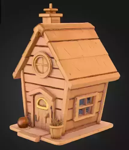 Low Poly Cozy Wooden House  Stylized Cartoon Game Asset