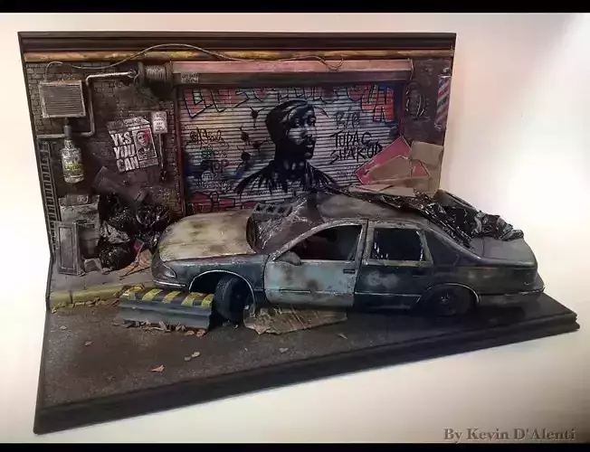 abandoned car street diorama