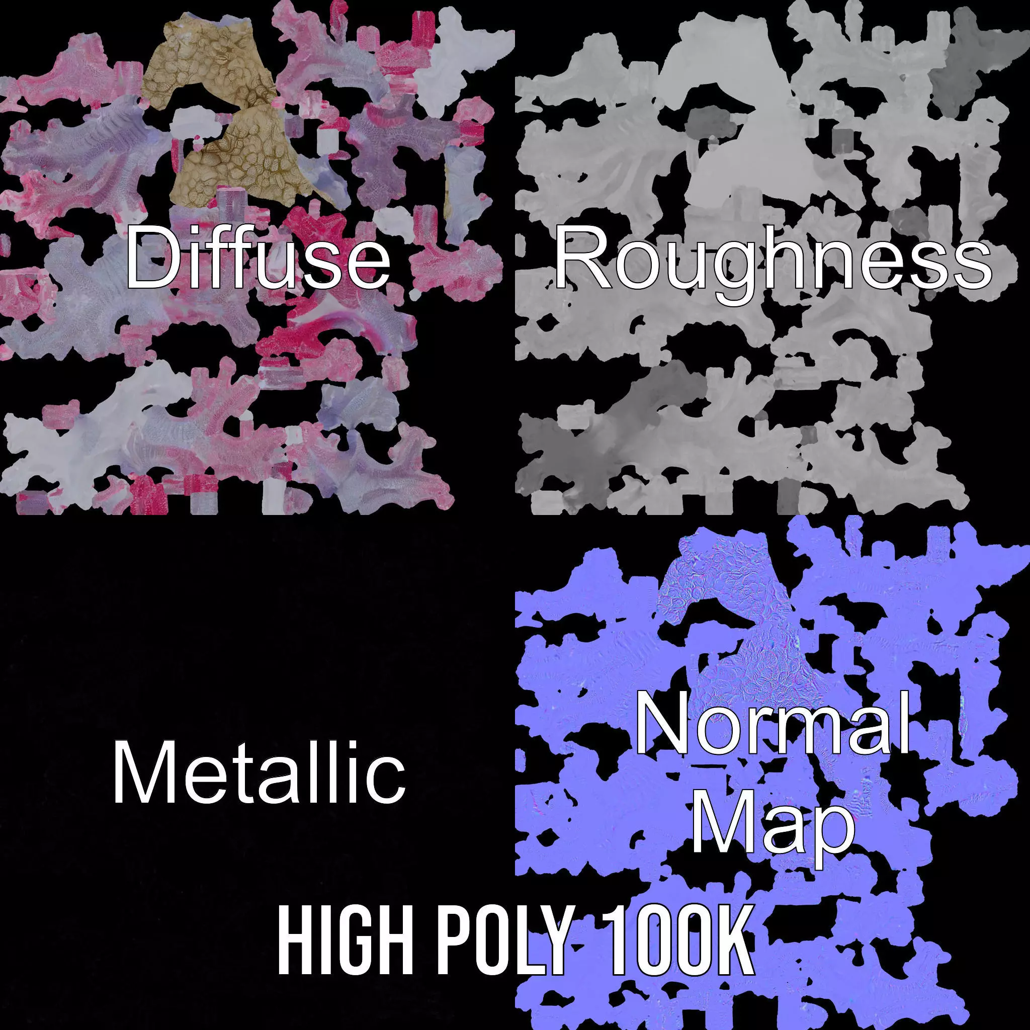 Pink Coral Growth model pack Low-poly 3D model_3