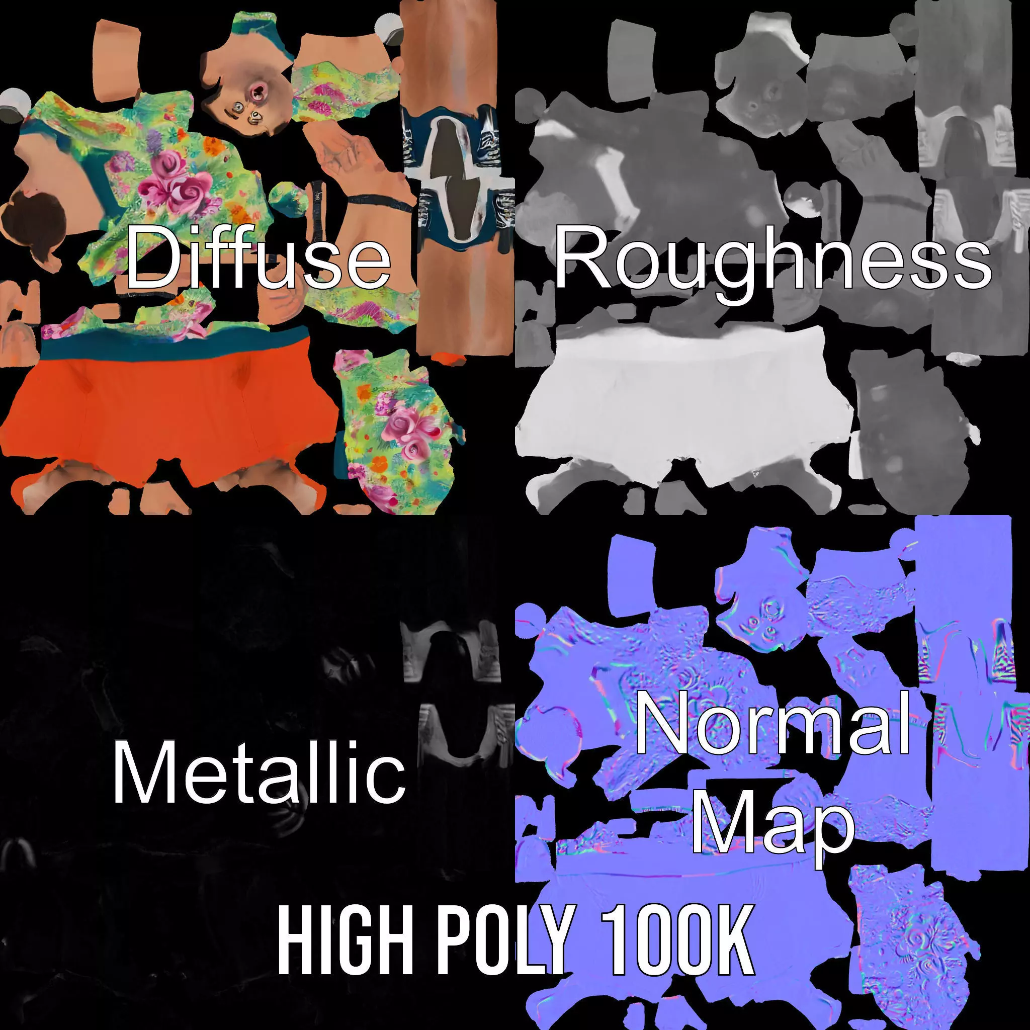 Floral Shirt Character model pack Low-poly 3D model_3