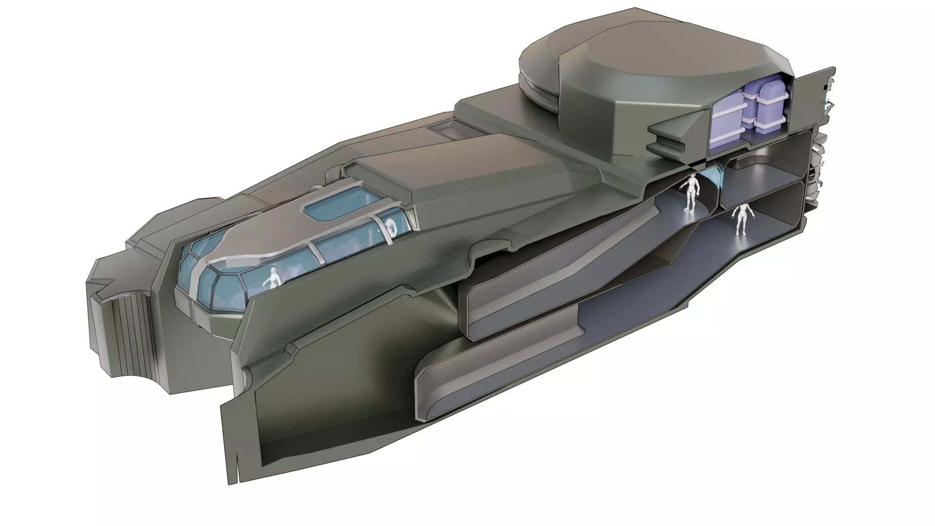 Sci-Fi Starship with Interior Base Mesh 01 Low-poly 3D model_38