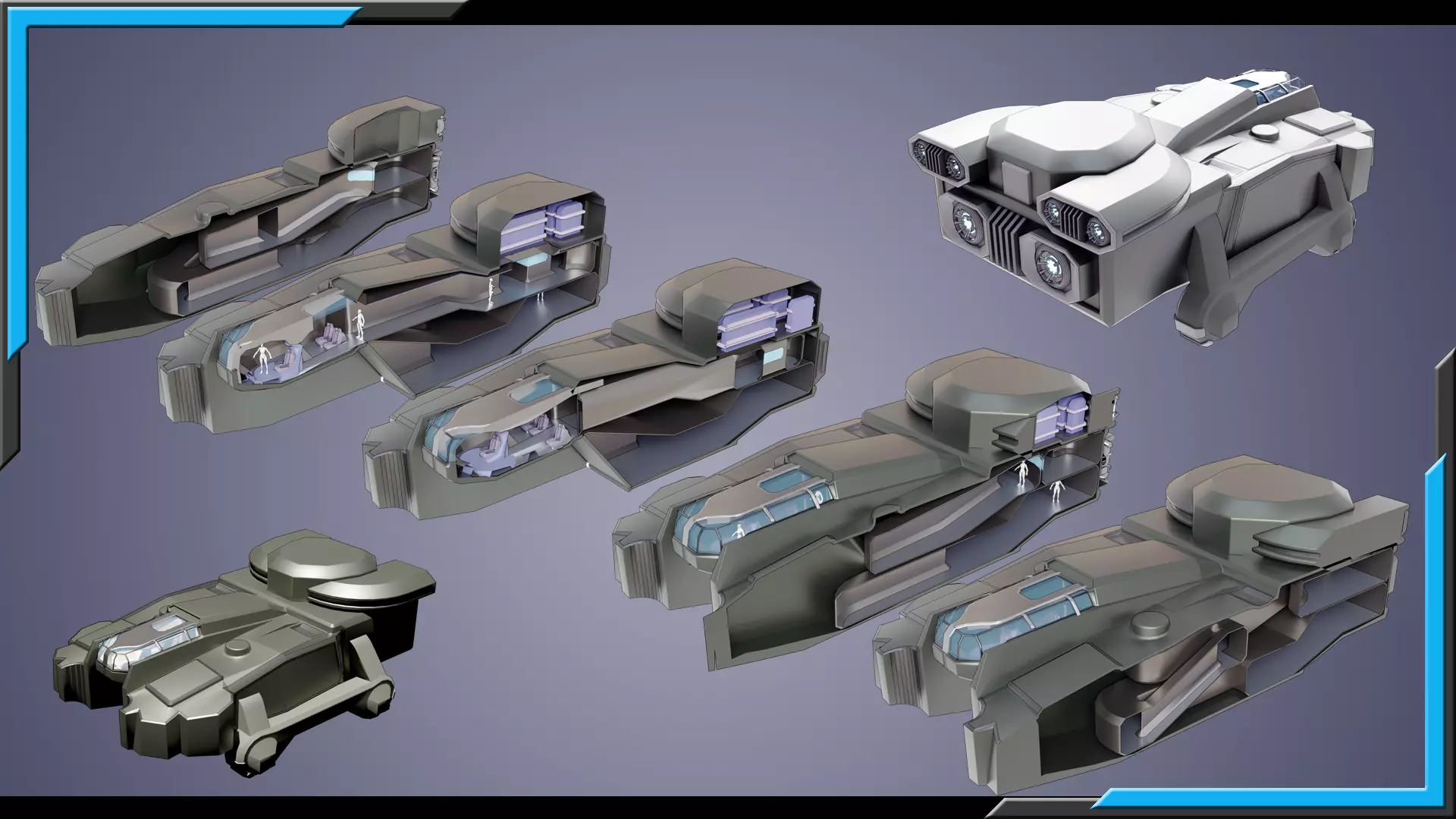 Sci-Fi Starship with Interior Base Mesh 01 Low-poly 3D model_10