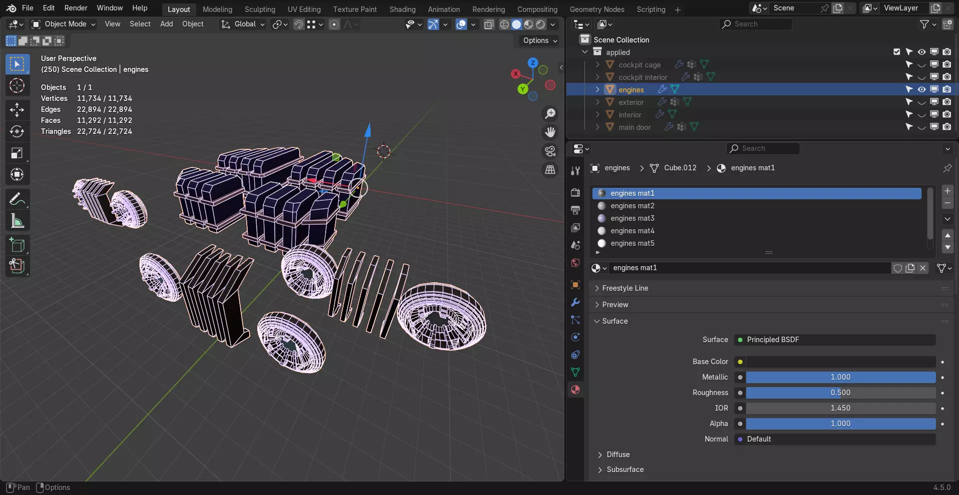 Sci-Fi Starship with Interior Base Mesh 01 Low-poly 3D model_49