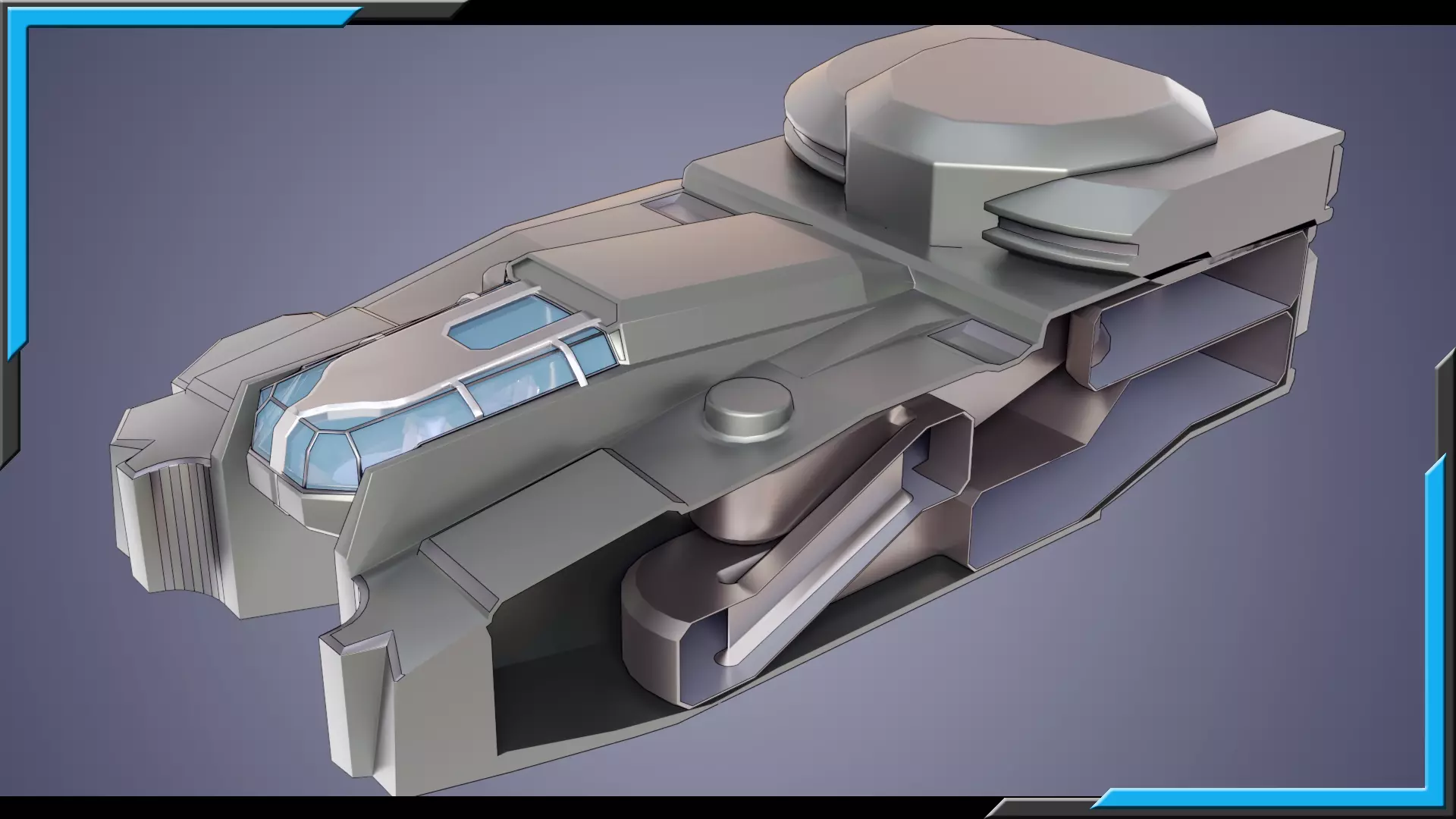 Sci-Fi Starship with Interior Base Mesh 01 Low-poly 3D model_9