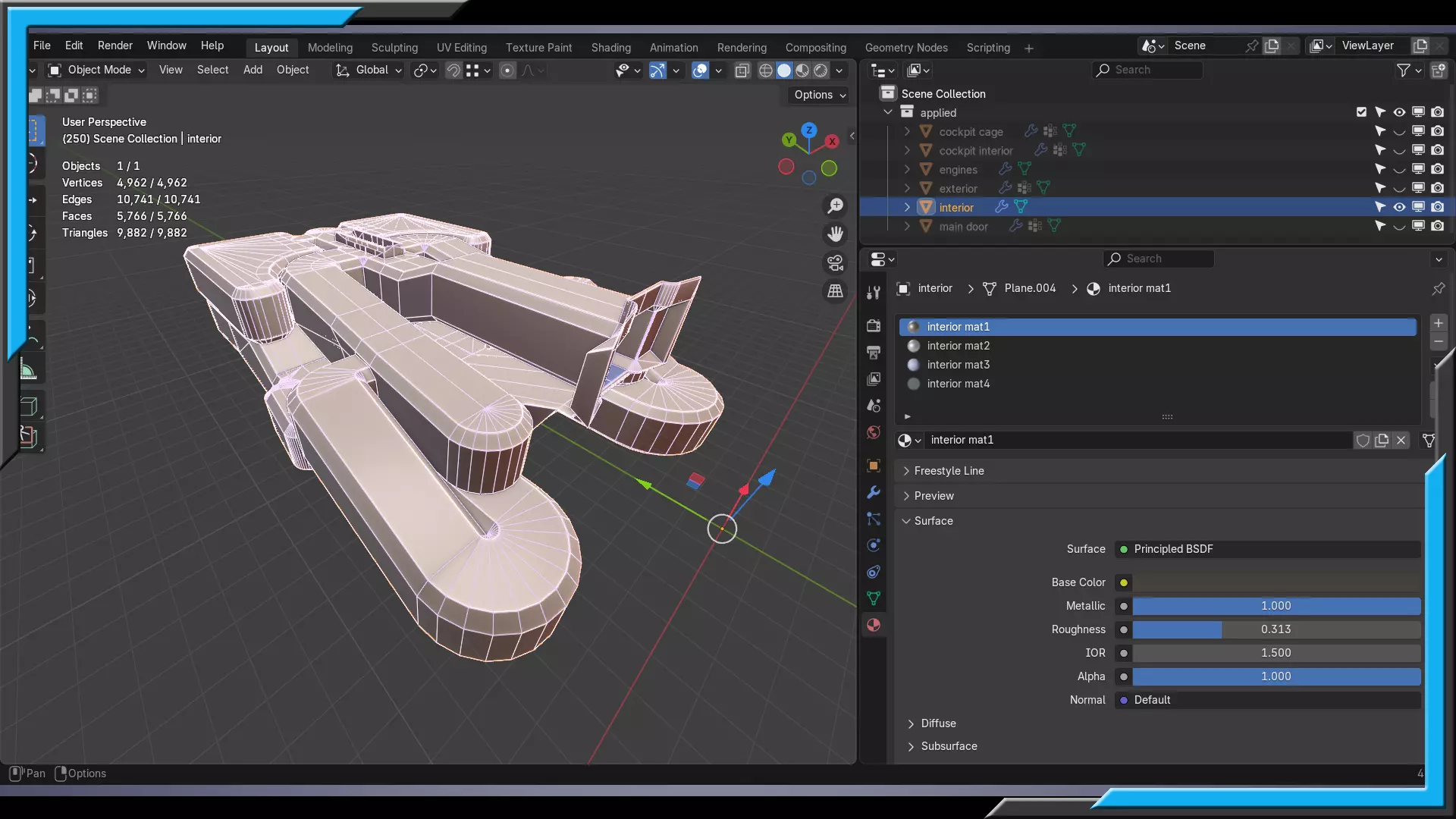 Sci-Fi Starship with Interior Base Mesh 01 Low-poly 3D model_22