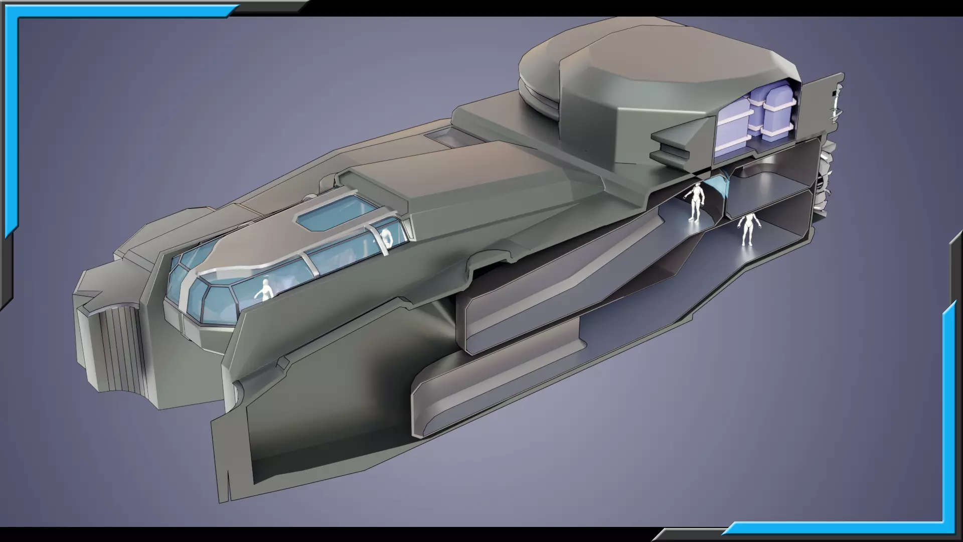 Sci-Fi Starship with Interior Base Mesh 01 Low-poly 3D model_8