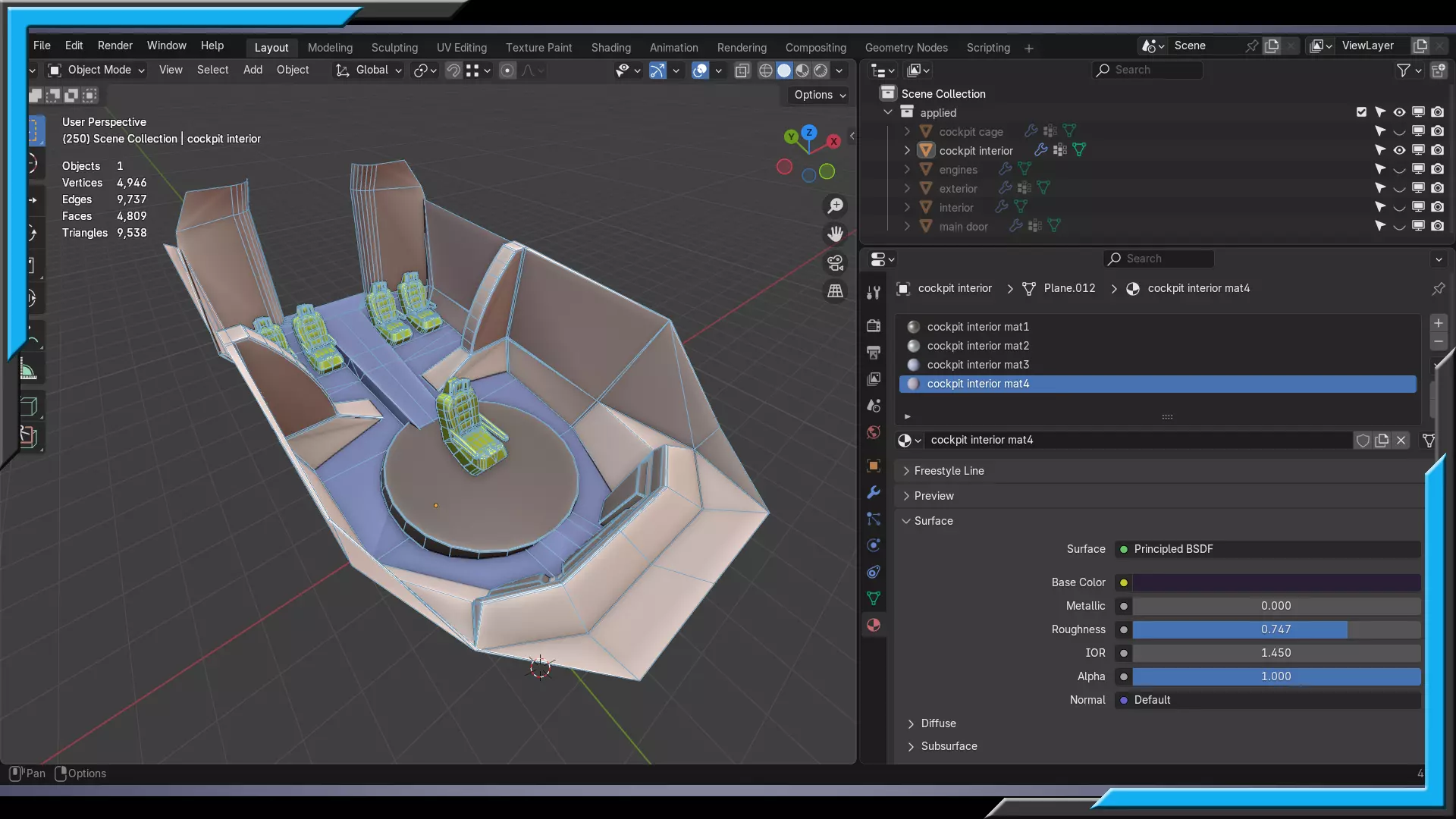 Sci-Fi Starship with Interior Base Mesh 01 Low-poly 3D model_23