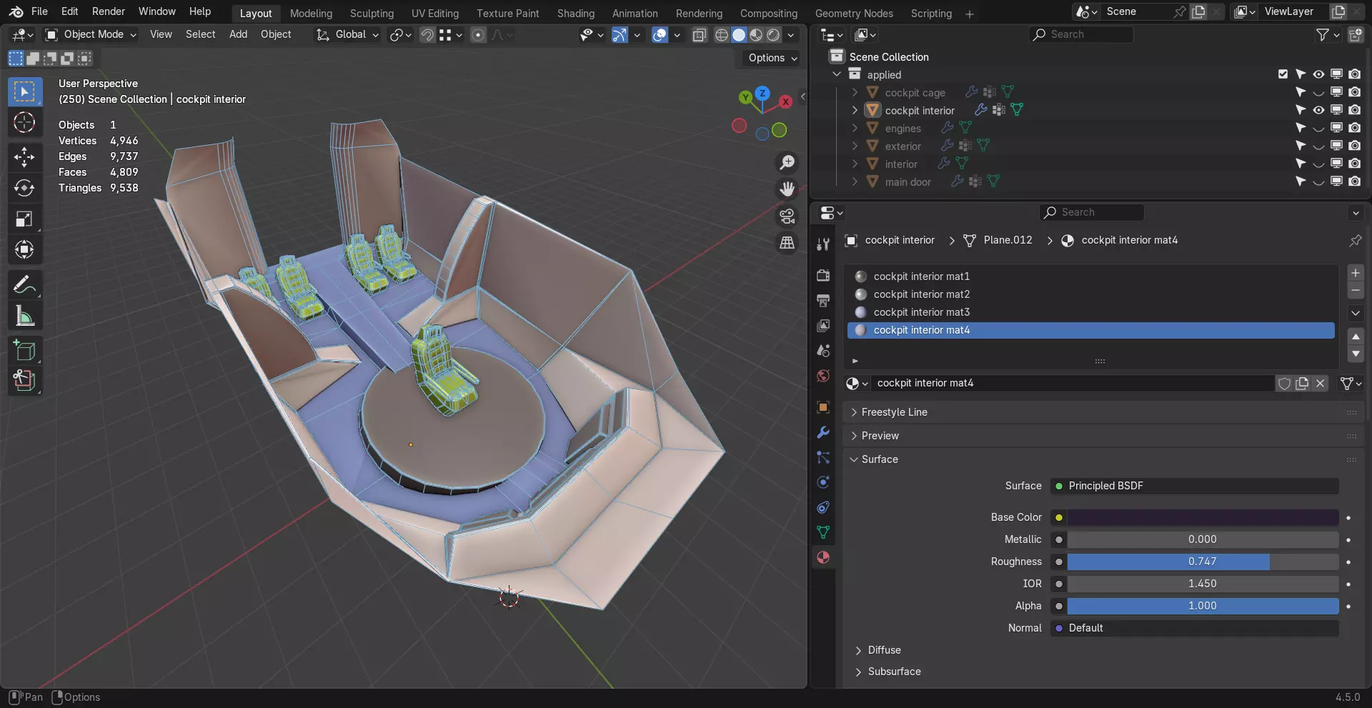 Sci-Fi Starship with Interior Base Mesh 01 Low-poly 3D model_43
