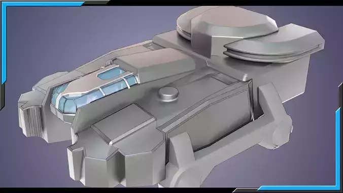 Sci-Fi Starship with Interior Base Mesh Low-poly 3D model