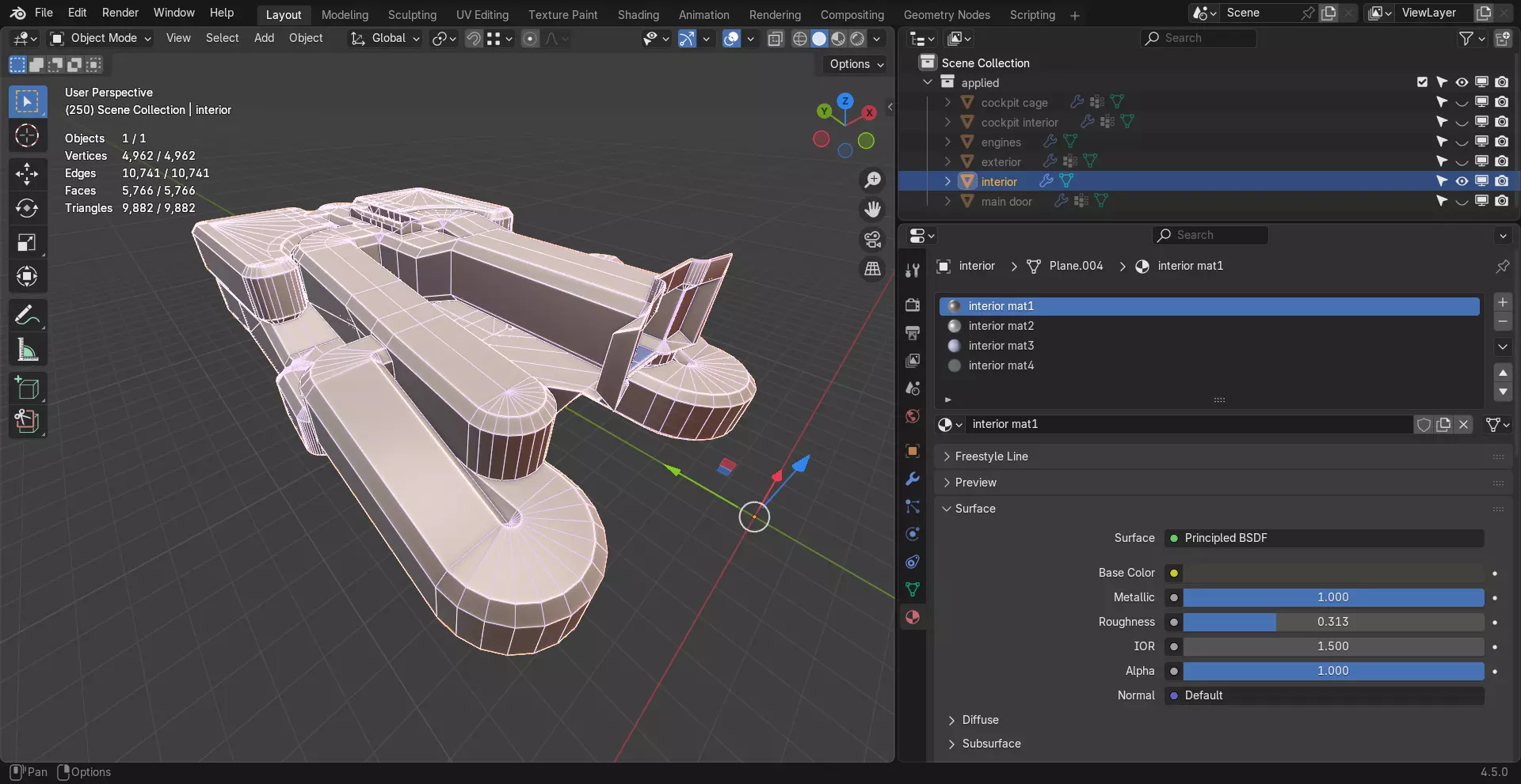 Sci-Fi Starship with Interior Base Mesh 01 Low-poly 3D model_47