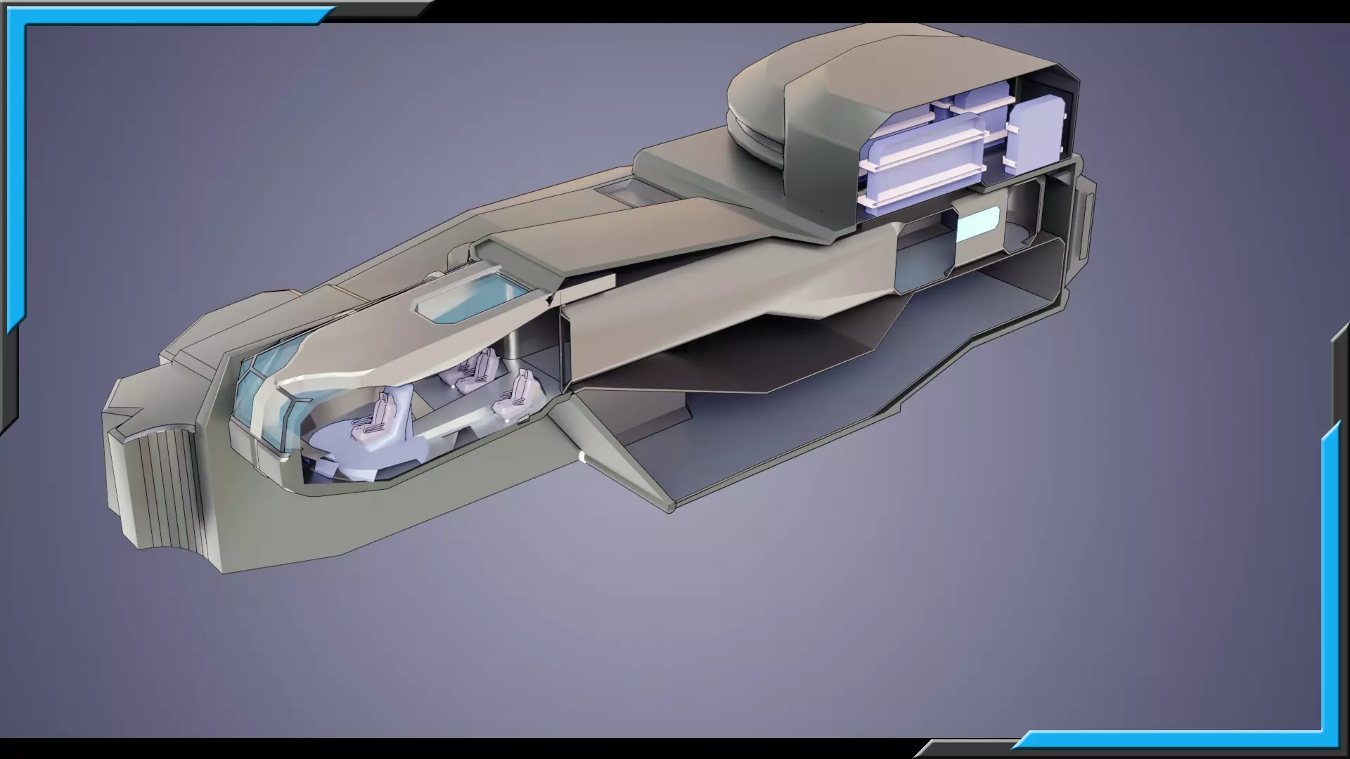 Sci-Fi Starship with Interior Base Mesh 01 Low-poly 3D model_13