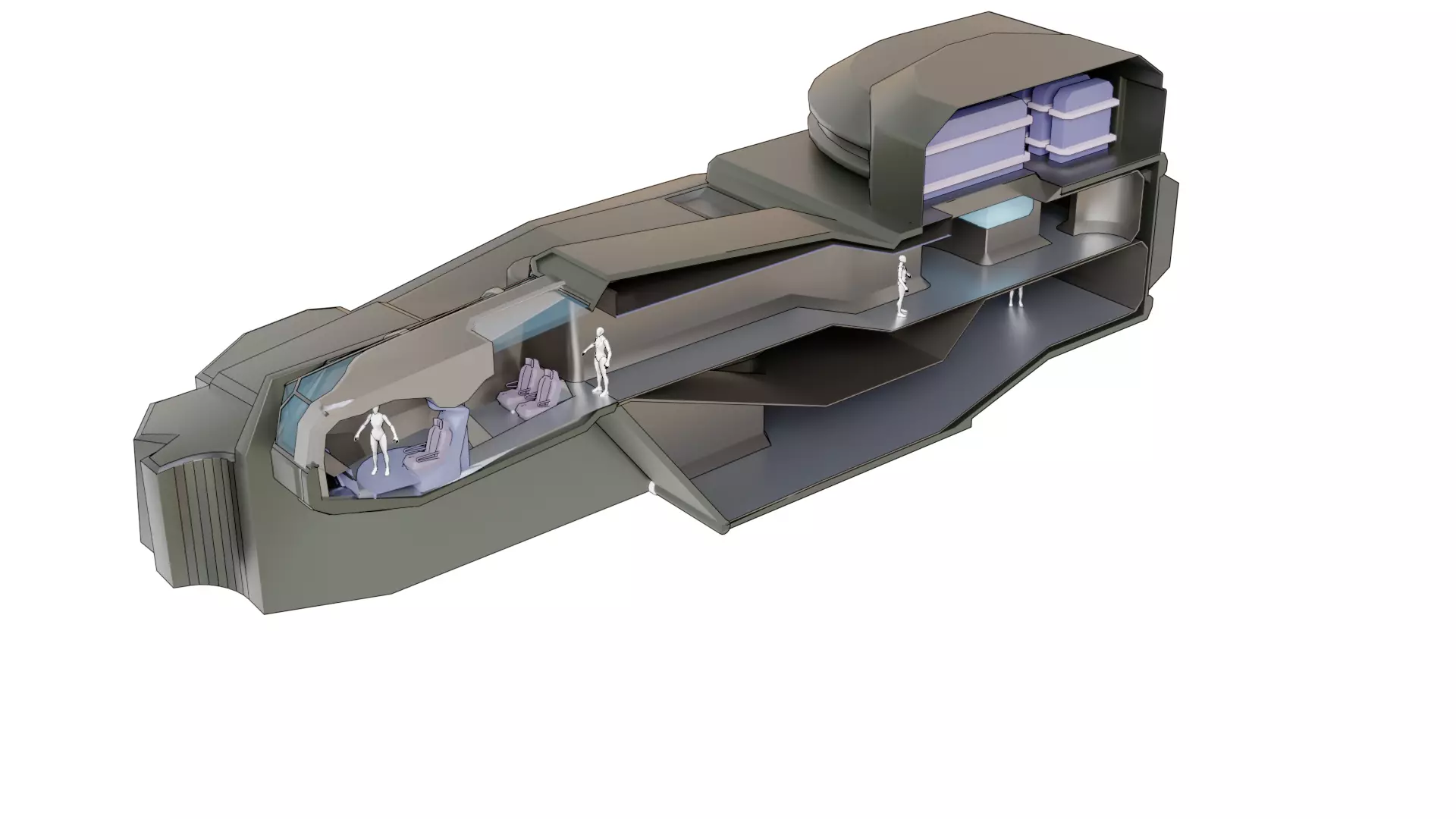 Sci-Fi Starship with Interior Base Mesh 01 Low-poly 3D model_26