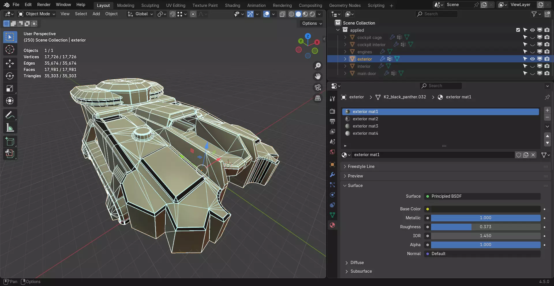Sci-Fi Starship with Interior Base Mesh 01 Low-poly 3D model_51