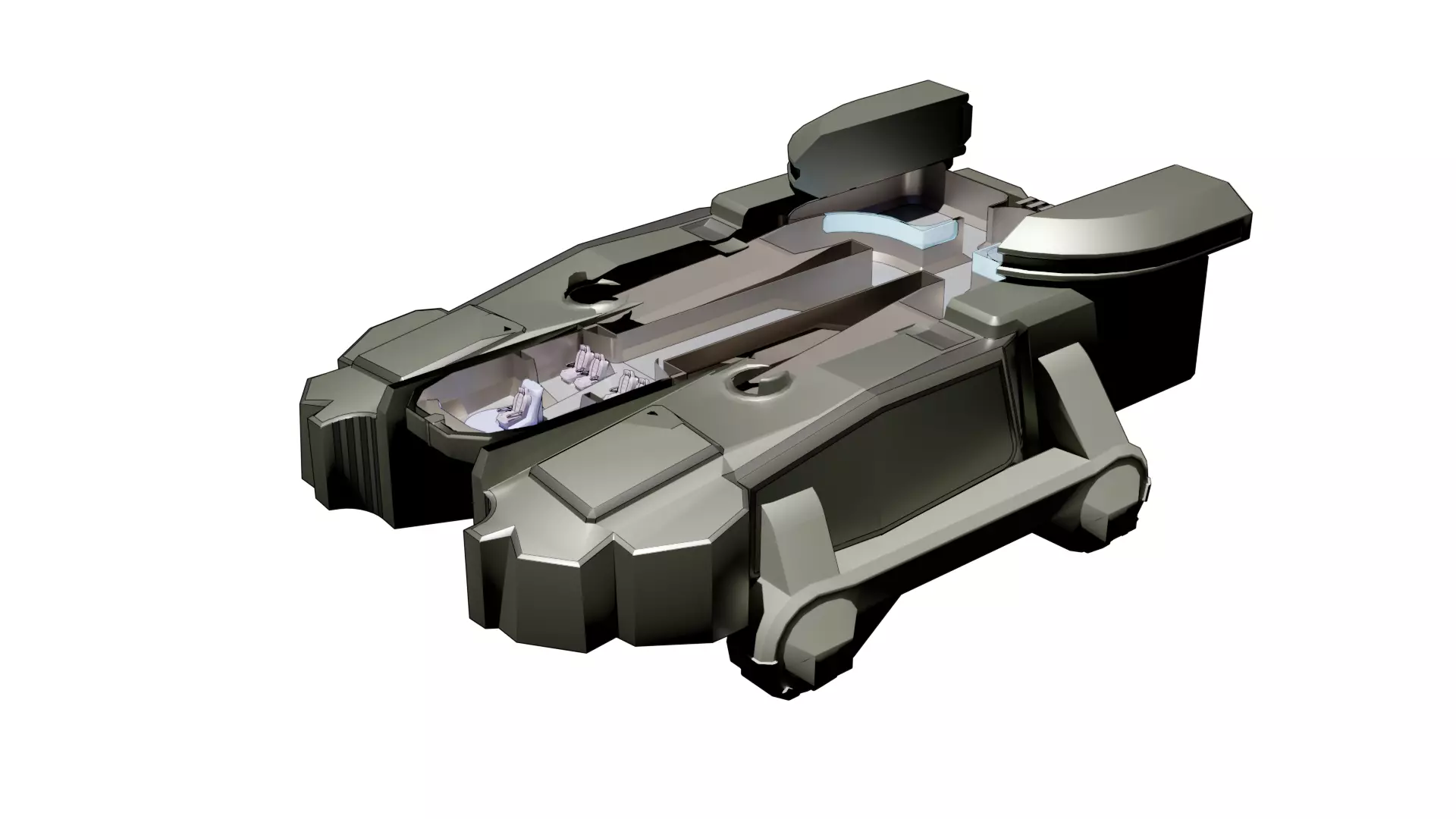 Sci-Fi Starship with Interior Base Mesh 01 Low-poly 3D model_31