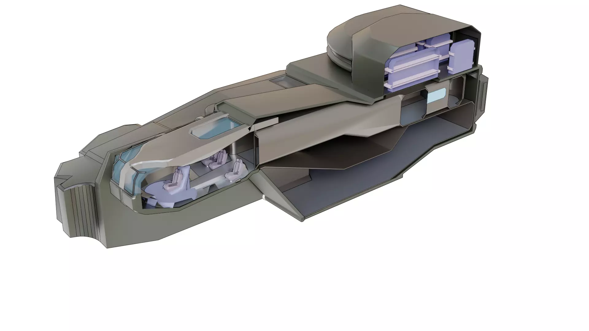 Sci-Fi Starship with Interior Base Mesh 01 Low-poly 3D model_42