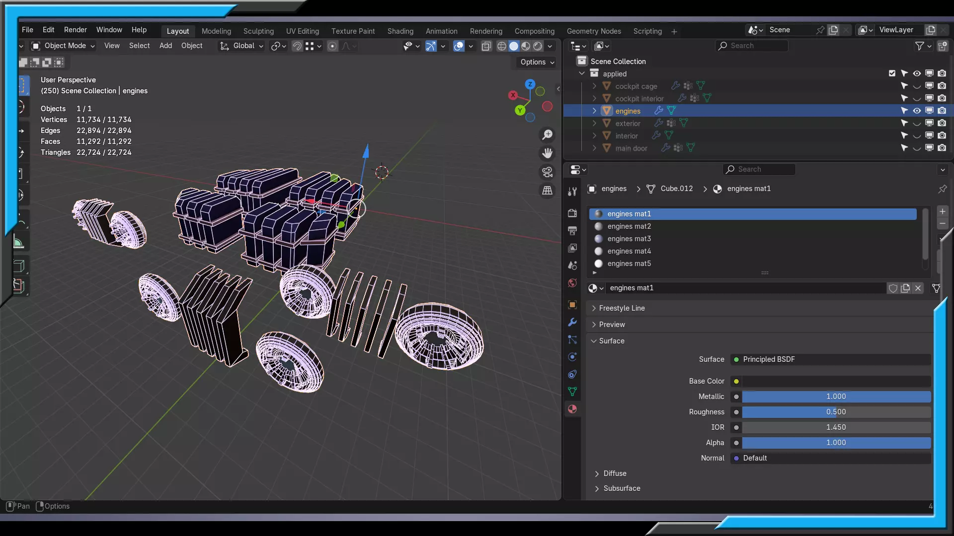 Sci-Fi Starship with Interior Base Mesh 01 Low-poly 3D model_46