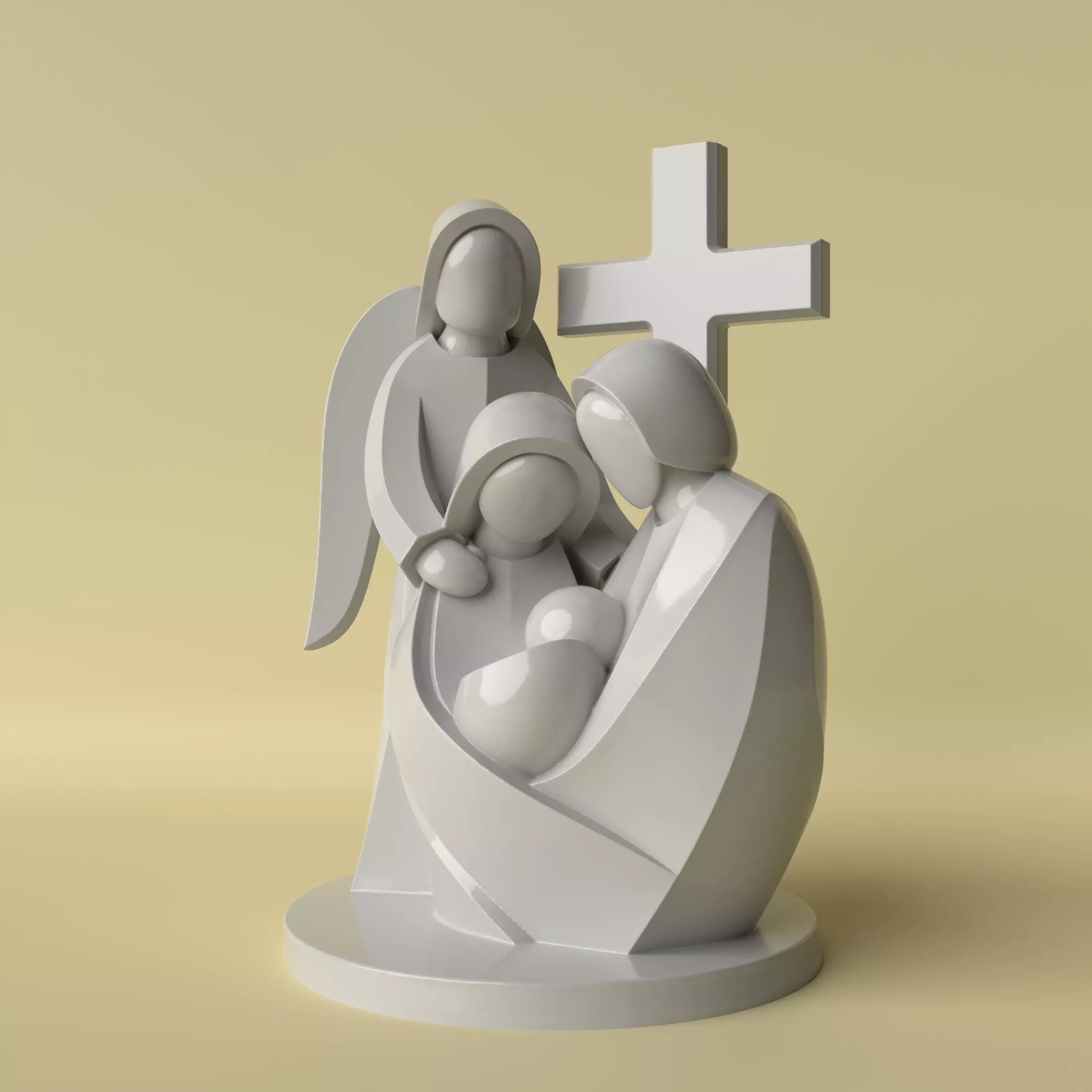 Minimalist Holy Family with Angel Decorative Sculpture 3D print model_0