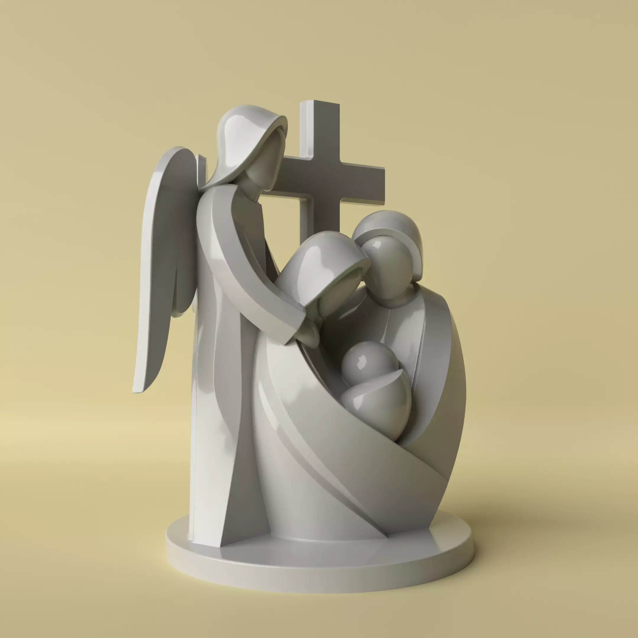 Minimalist Holy Family with Angel Decorative Sculpture 3D print model_2