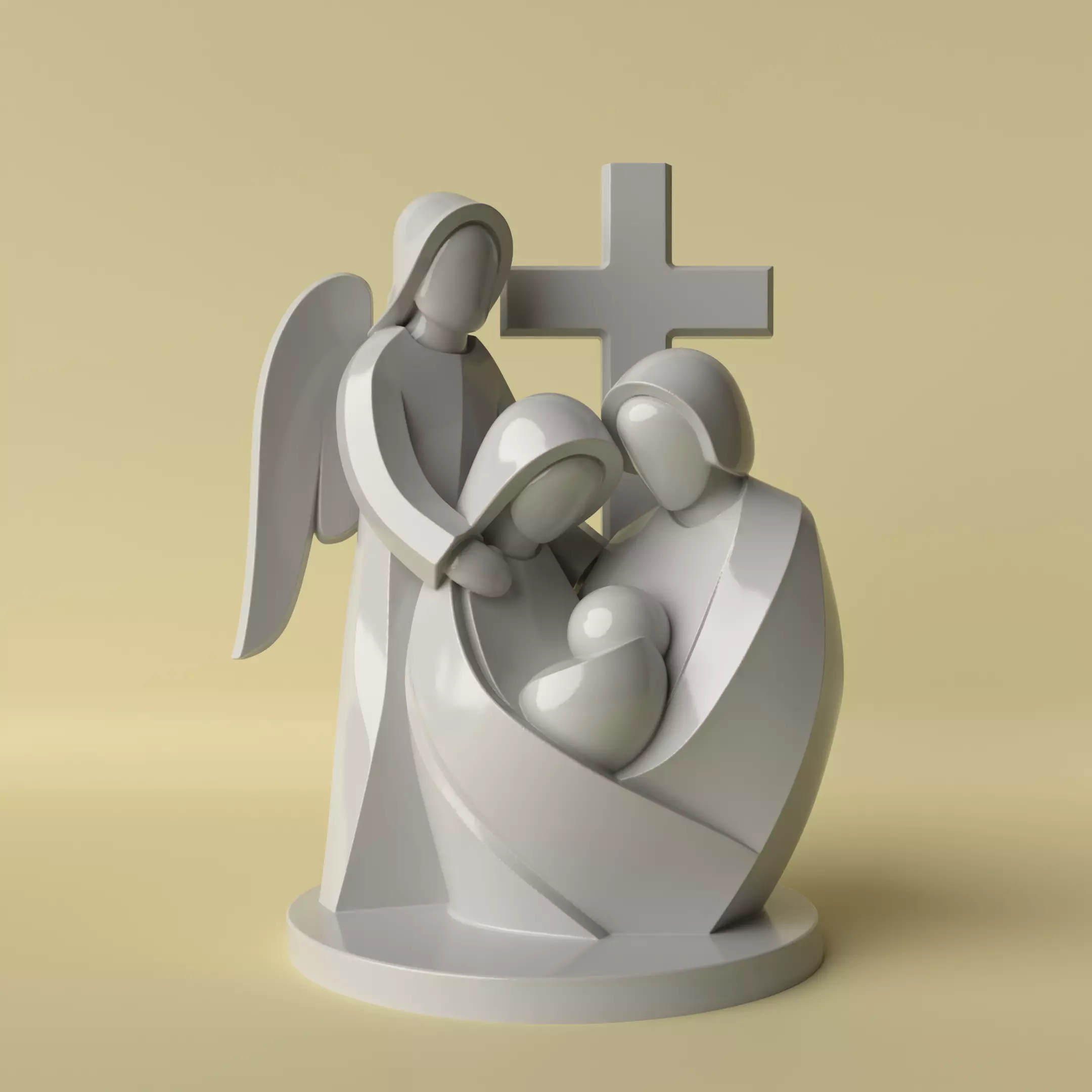 Minimalist Holy Family with Angel Decorative Sculpture 3D print model_1