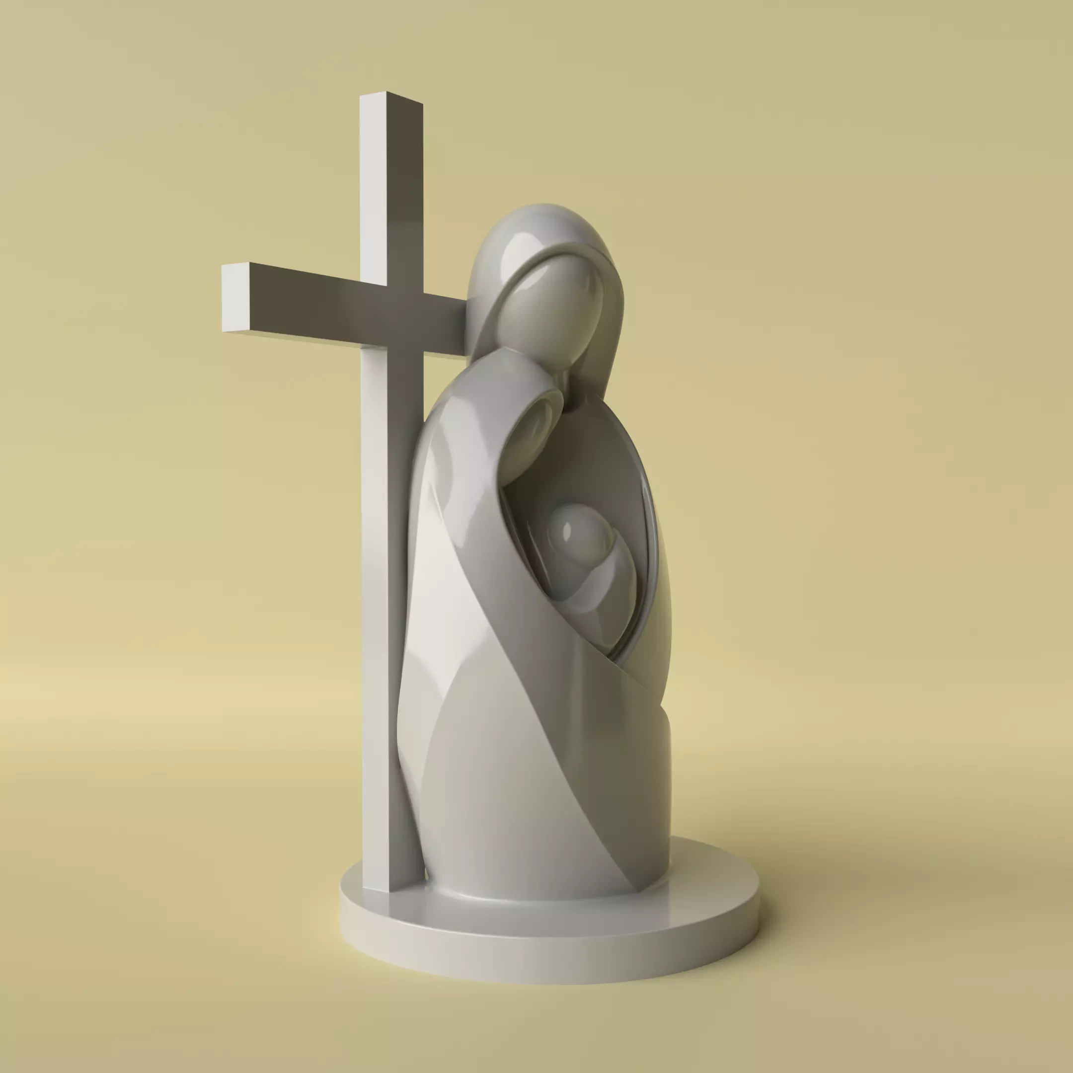 Minimalist Holy Family Statue with Cross 3D Printable Model 3D print model_2