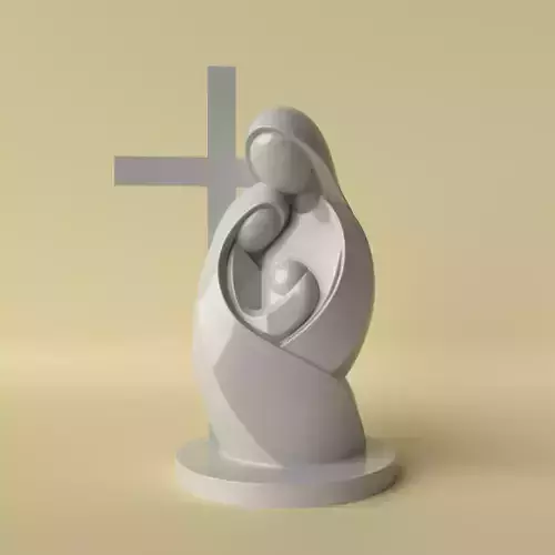 Minimalist Holy Family Statue with Cross 3D Printable Model