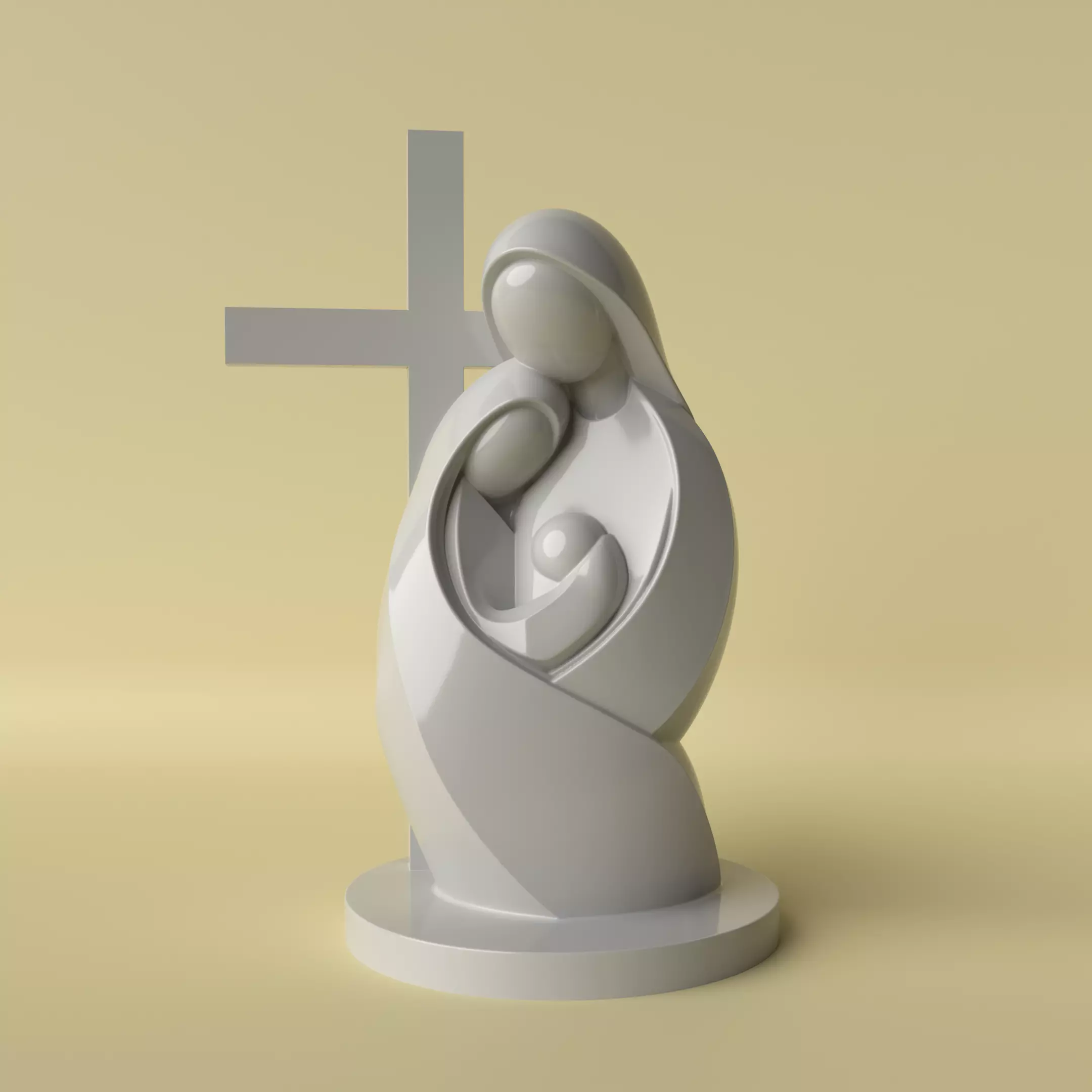 Minimalist Holy Family Statue with Cross 3D Printable Model 3D print model_0