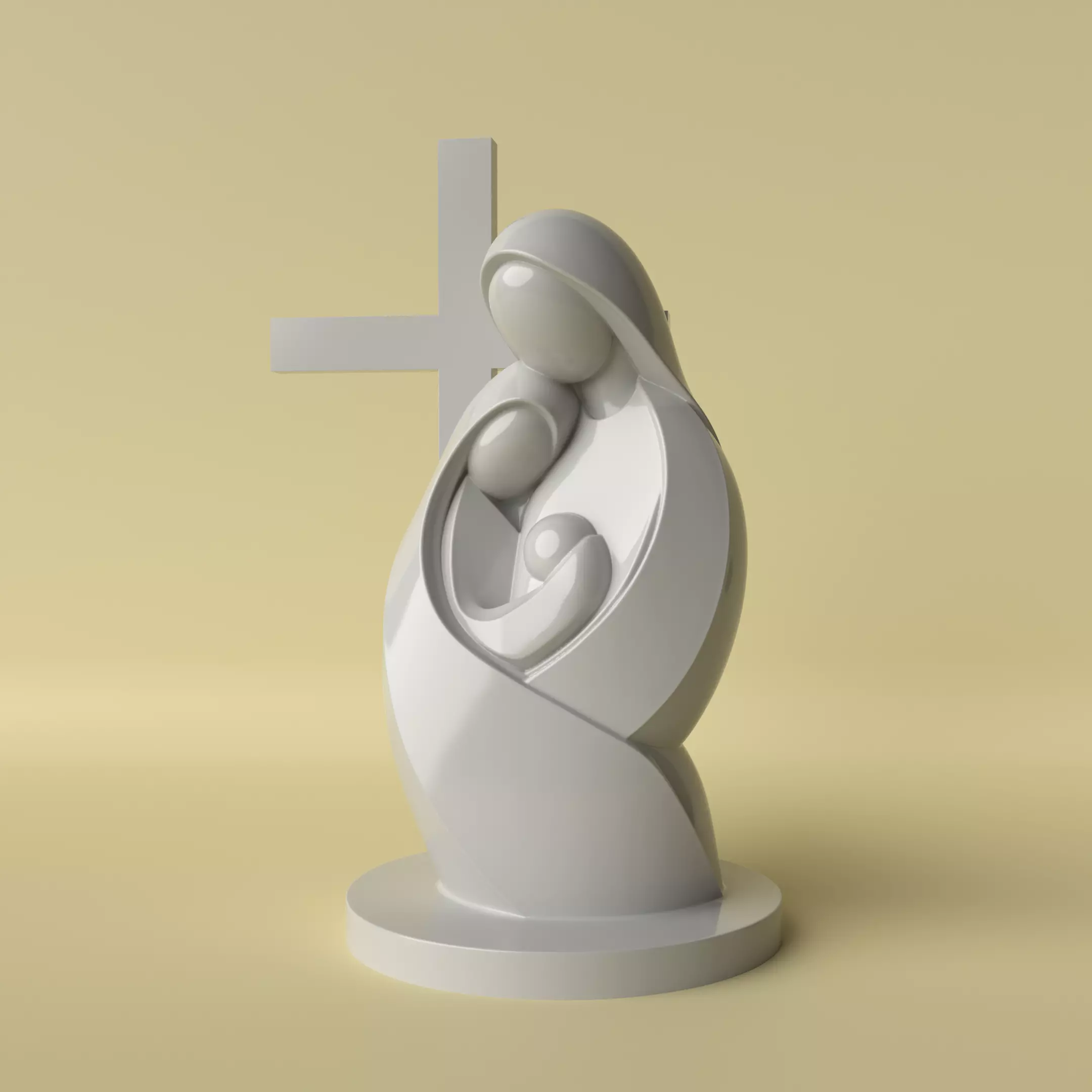 Minimalist Holy Family Statue with Cross 3D Printable Model 3D print model_3