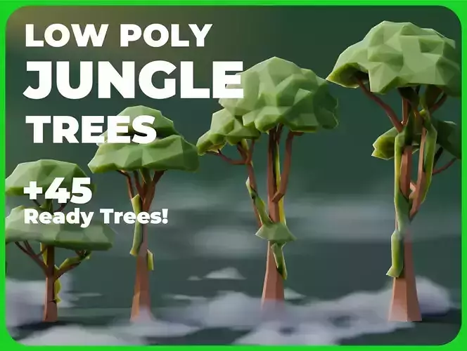 Low Poly Jungle Trees Low-poly 3D model