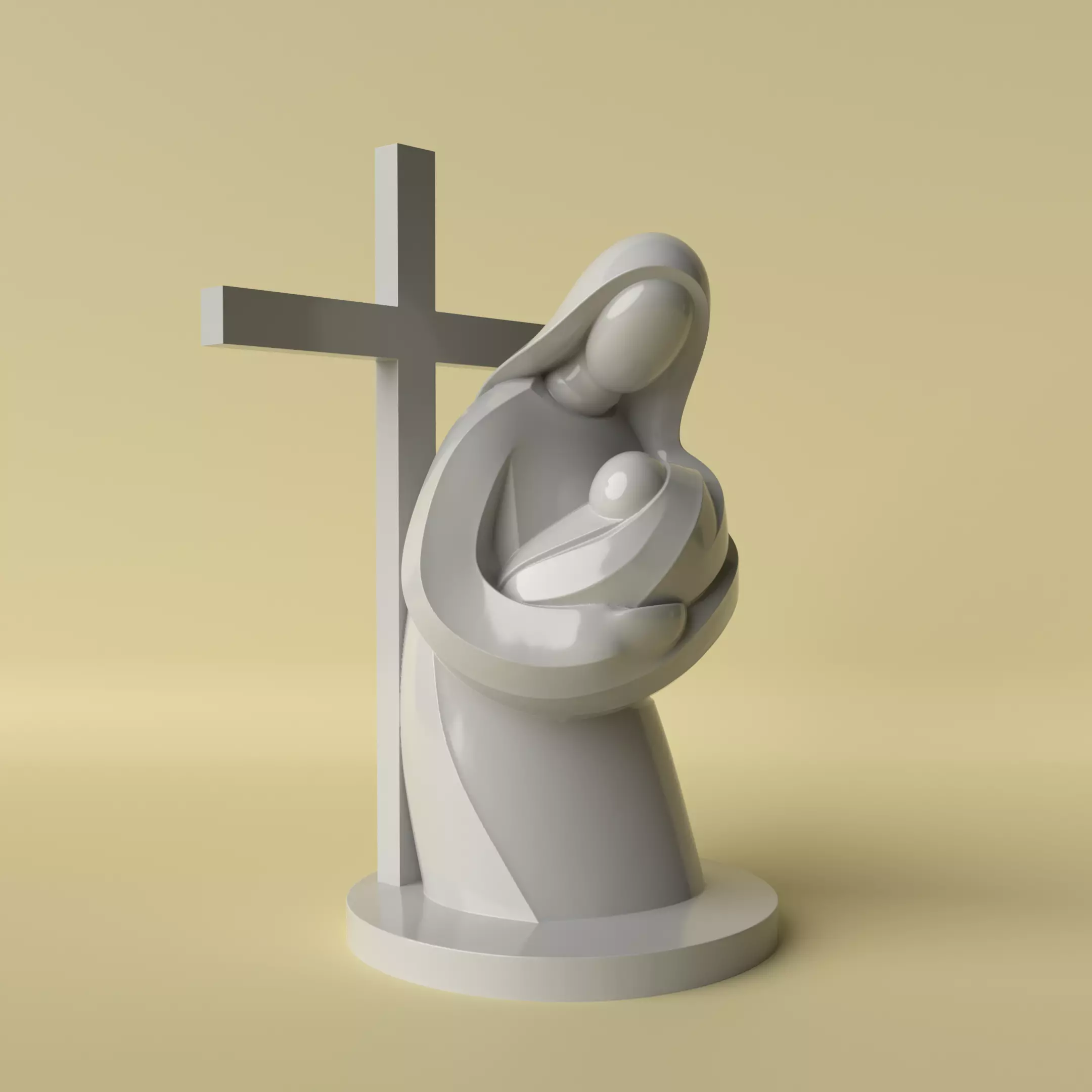Minimalist Virgin Mary with Child and Cross Statue 3D print model_0