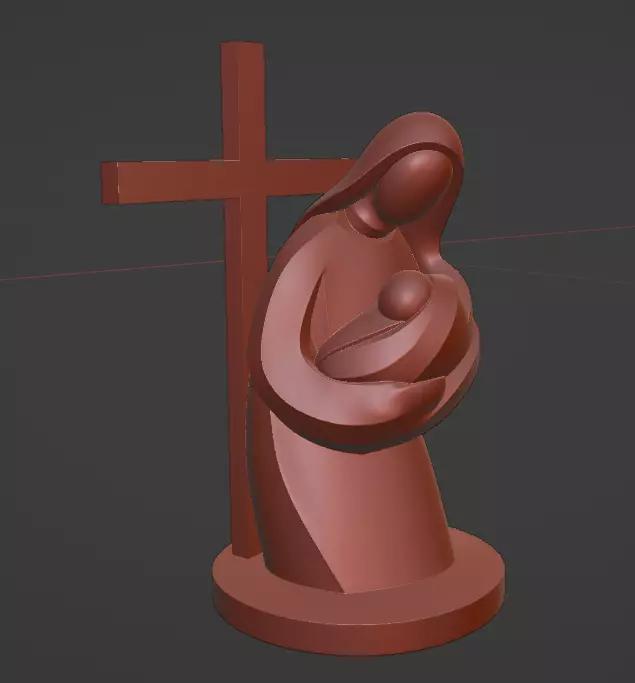 Minimalist Virgin Mary with Child and Cross Statue 3D print model_4