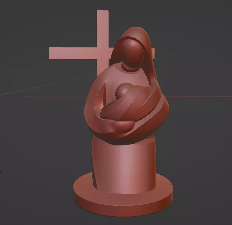 Minimalist Virgin Mary with Child and Cross Statue 3D print model_3