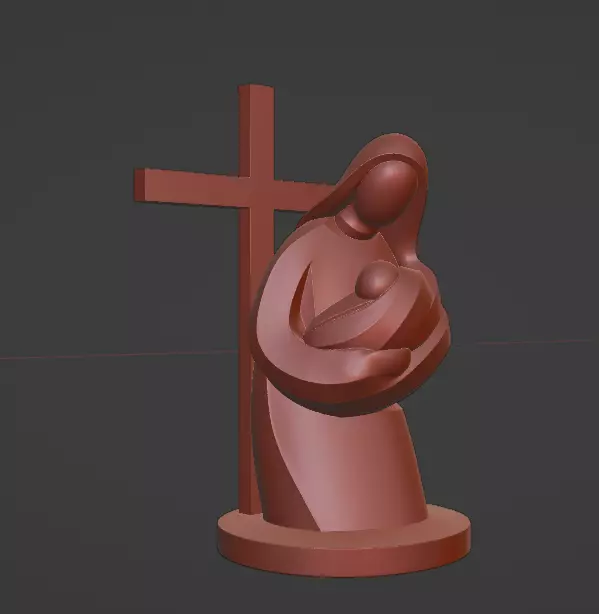 Minimalist Virgin Mary with Child and Cross Statue 3D print model_2