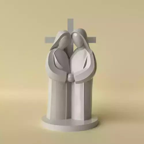 Minimalist Holy Couple Statue with Cross