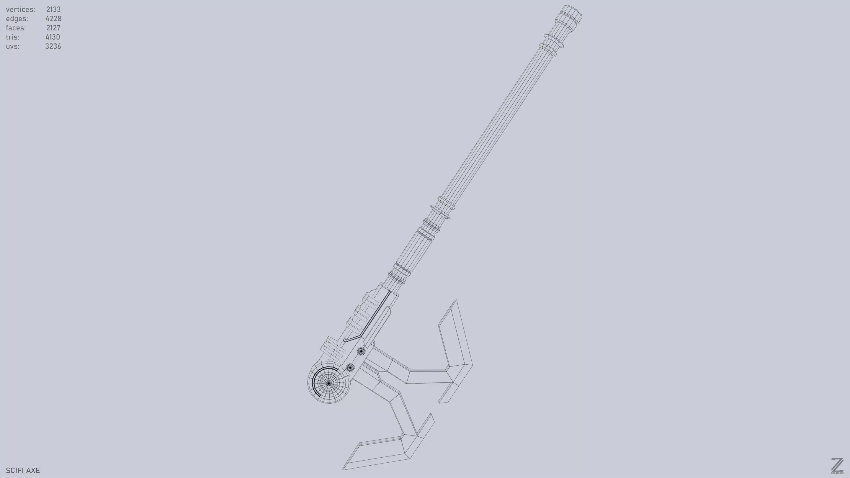 Scifi axe Low-poly 3D model_14